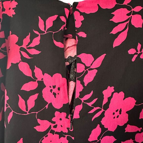 ASOS Design Curve Black Pink Floral Asymmetrical Ruched Midi Skirt Size 16 - Picture 6 of 9